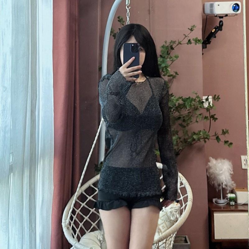 

Korean Swimsuit Female Student Sexy Blouse Covers Belly To Show Slimming Split Three-piece Set Conservative Small Chest High Waist Quick-drying M 80-95 kg чёрный