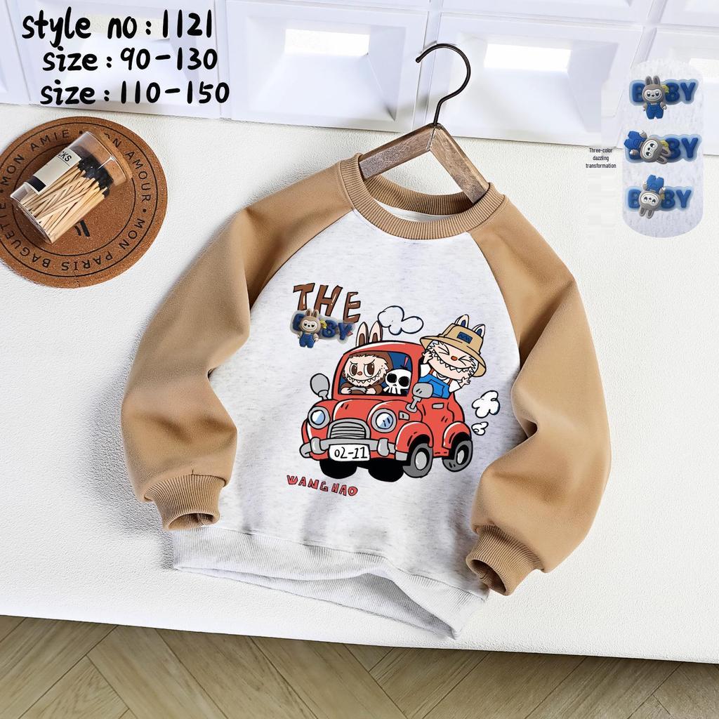 2025 Pojkars Bil Sweatshirt - Trendig Koreansk Stil Vår/Höst Vardagstopp för Barn