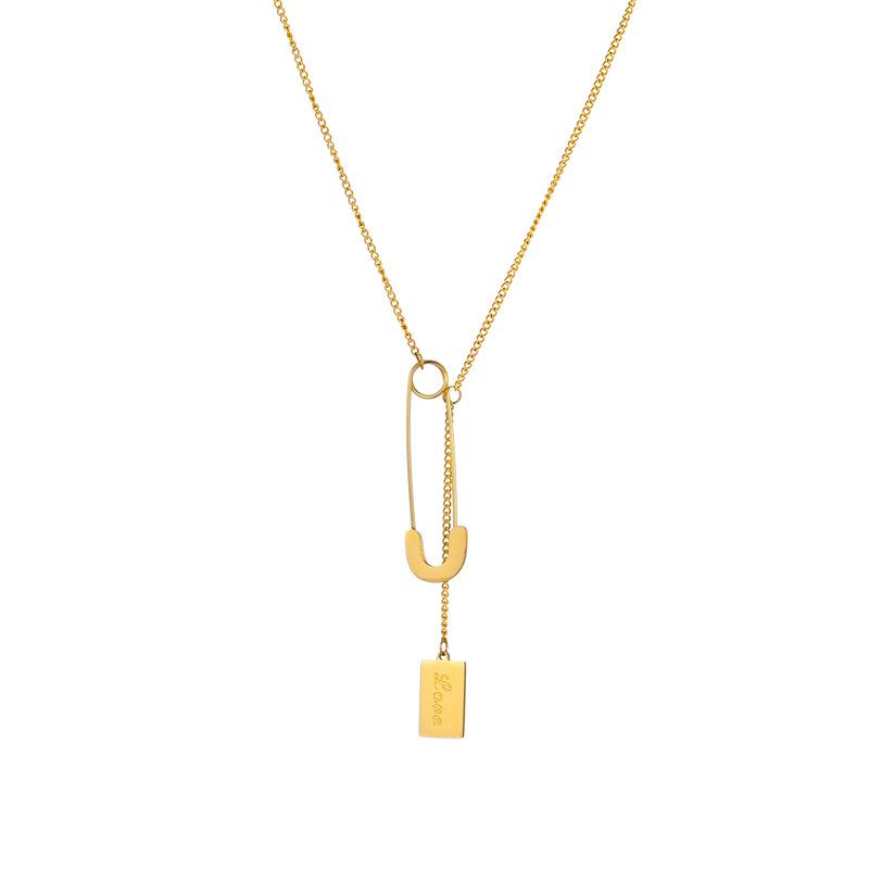 Goldene Sicherheitsnadel Lariat Halskette, Zarte Boxketten Y-Halskette mit Anhänger-Tag, Punk Verstellbarer Schmuck für Damen Tägliches Tragen Geschenk