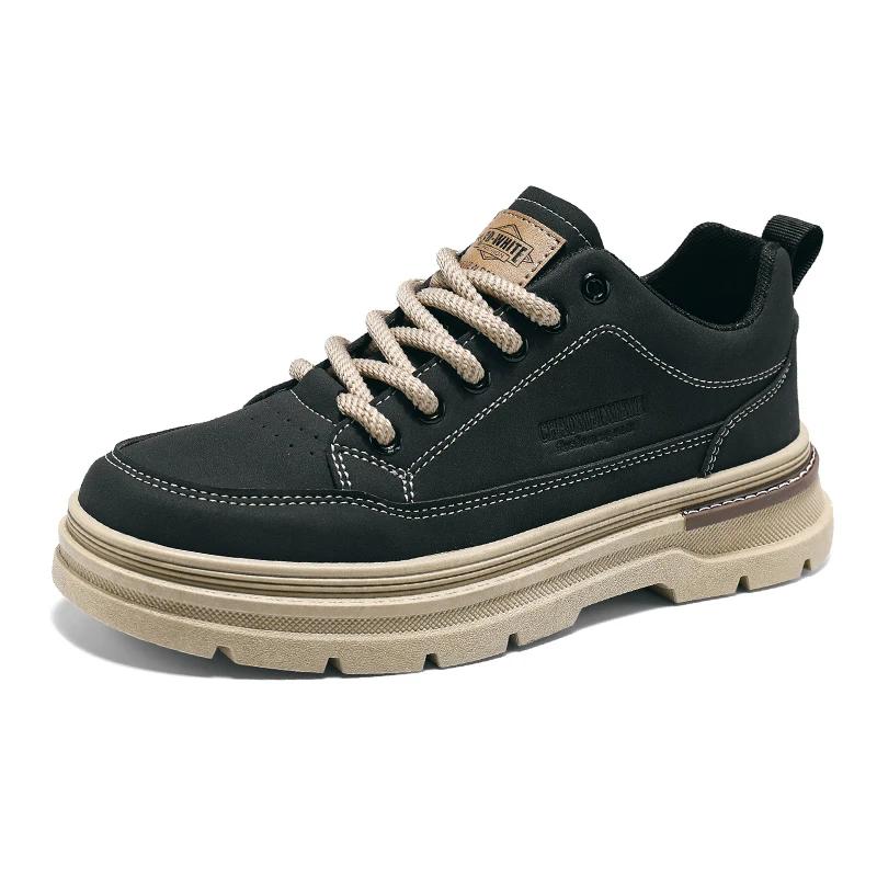 

Модные мужские байкерские ботинки с низким верхом, повседневные мужские походные ботинки, разработанные в стиле ретро, универсальные, износостойкие, мужская обувь 44 чёрный