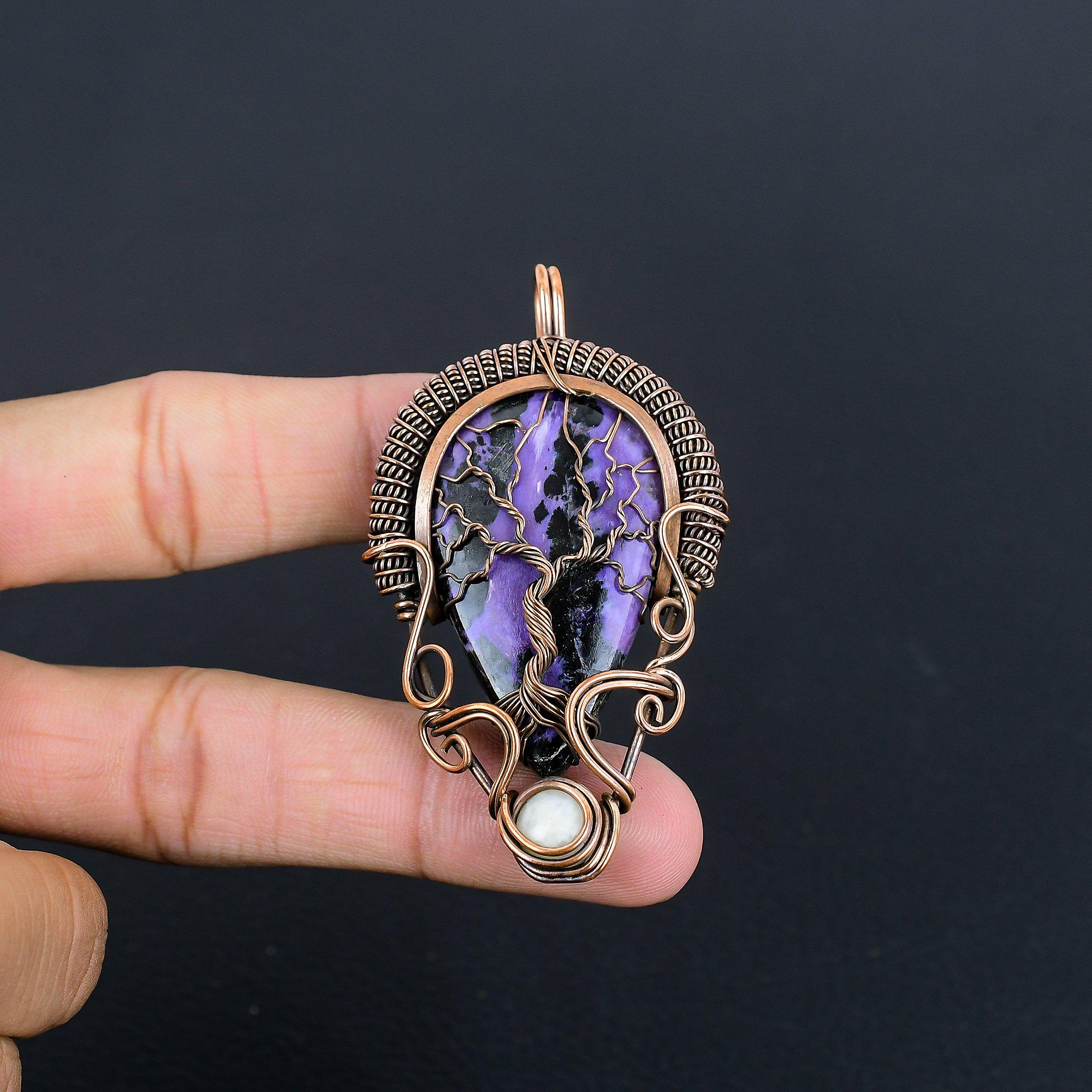 

Подвеска из драгоценного камня чароит ручной работы, 925 пробы, серебряная подвеска, антикварная бижутерия, для подарка на помолвку 2.25 Inches