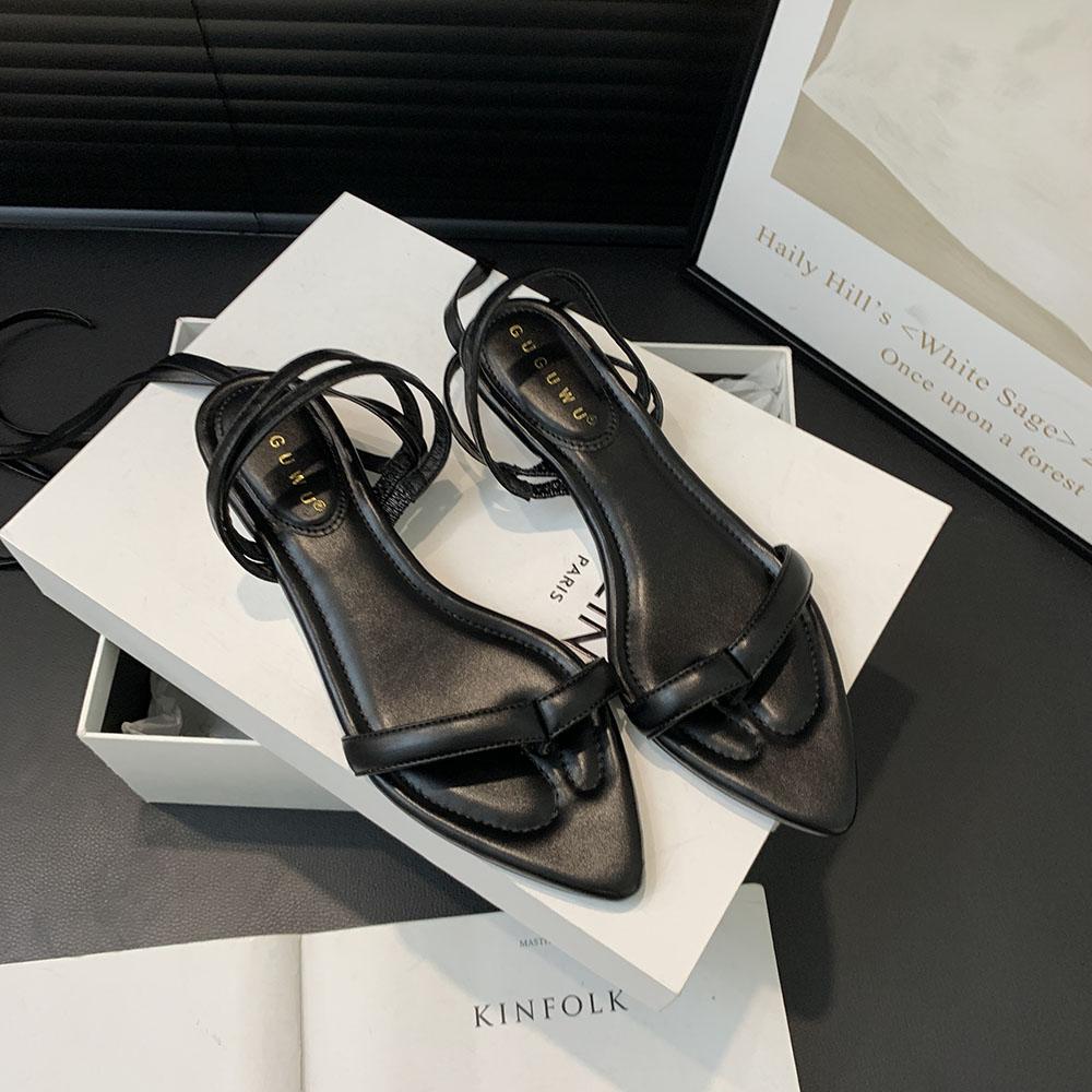 

fashion Fashion Women Sandals Pointed Toe Clip Toe Wedge Low Heels Ankle Strap Lace Up Party Sexy Dress Shoes Woman Size 35-39 Gold 7.5 чорний