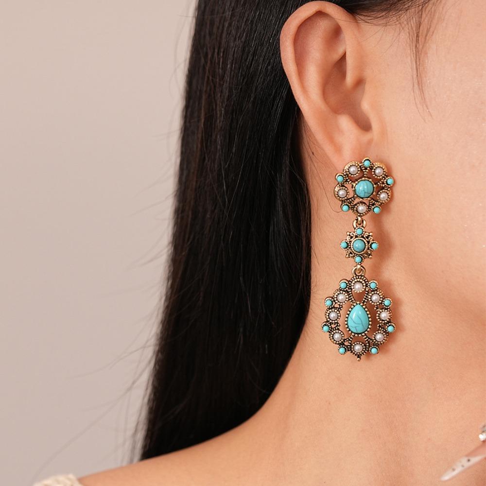 Turquoise Ethnic Style Tassel Earrings Bohemia Style Earrings Pendant  Beach