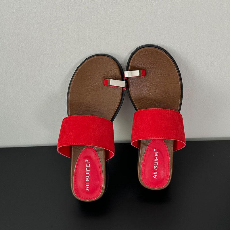 Fashion Round Toe Fashion Metal Women Flats Slippers Flip Flops Summer Beach Slides Female Flats Slippers Sandals Shoes For Ladies