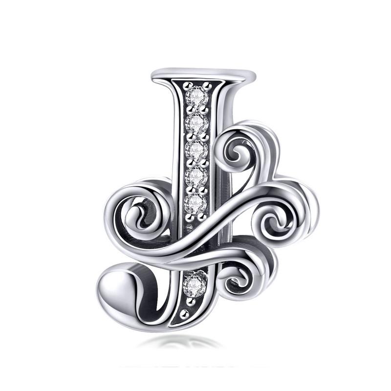 BAMOER Classic 925 Silver Letter Vintage A to Z 26 Letter Charms Openwork CZ Alphabet Beads Fit Charm Bracelet BSC030