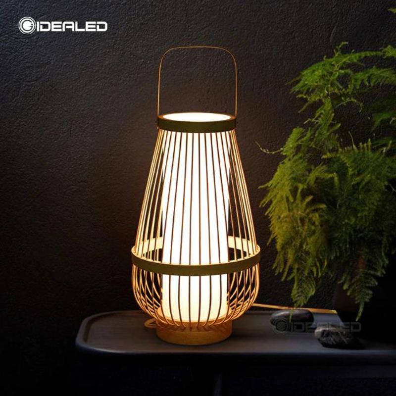 Handmade LED Table Lamp Desk Bamboo Weaving Night Study Cozy Bedroom Tatami