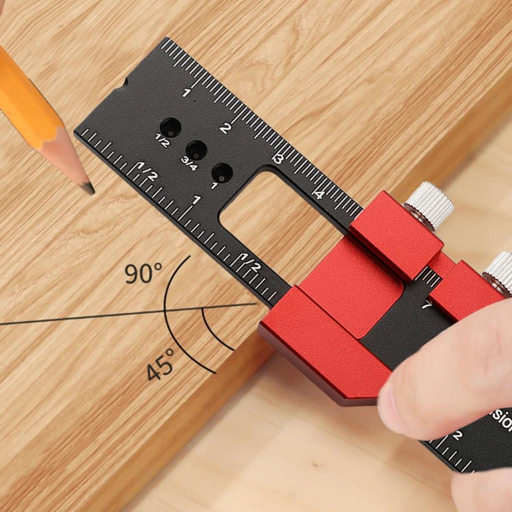 Woodworking Ruler Pocket Ruler Layout Tool Aluminum Alloy Ruler with Slide Stop