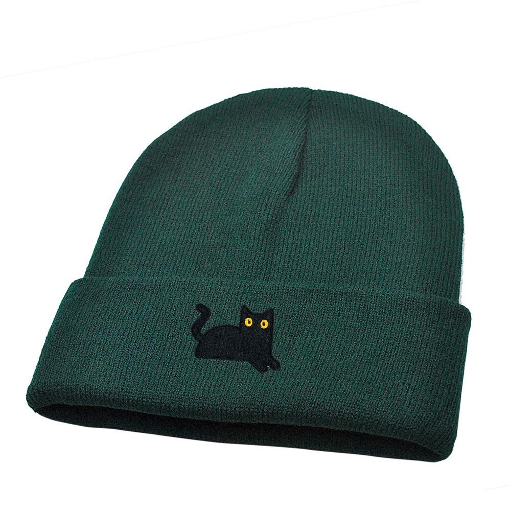 Cute Knit Beanies Embroidery Knit Cap Casual Embroidered Cat Knitted Hat Winter