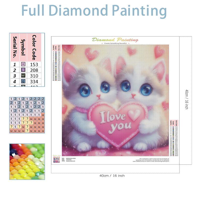 5d DIY Full Square/Round Diamond Painting Animal Cat Rhinestone Pictures Love Complete Kit Art Gift Home Decoration