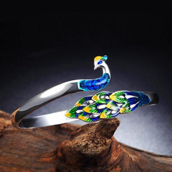 Frauen Armband Bunte Pfau Schmuck Elegante Galvanik Ring Armreif für Hochzeit