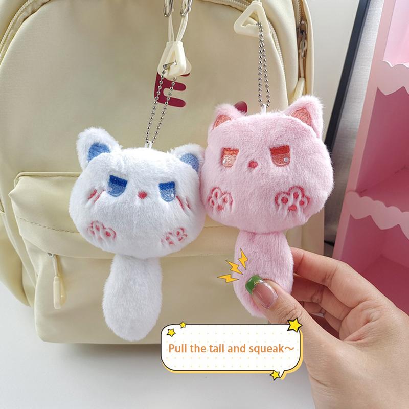 Kawaii Squeak Cat Plush Keychain Stuffed Animal Dolls Charm Cute Backpack Pendant Bag Hanging Decoration Girl Gifts