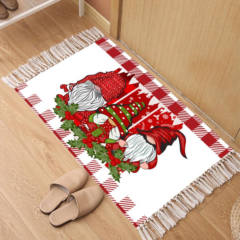 Christmas Dwarf Polyester Cotton Hand-woven Fringe Carpet Christmas Carpet Entryway Door Mat