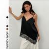 Damen Satin Cami Top mit Spitzenbesatz, V-Ausschnitt, asymmetrischer Saum, Camisole