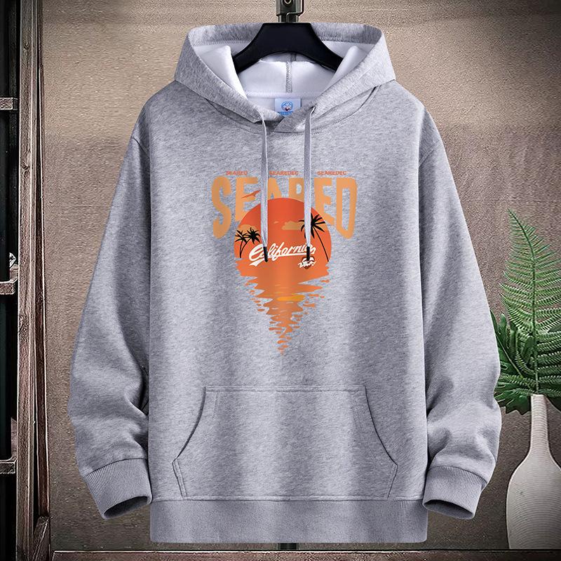 Sunrise Pattern Large Size Men Fleece Hoodie Loose Hooded Sportshirt Boys Pullovers
