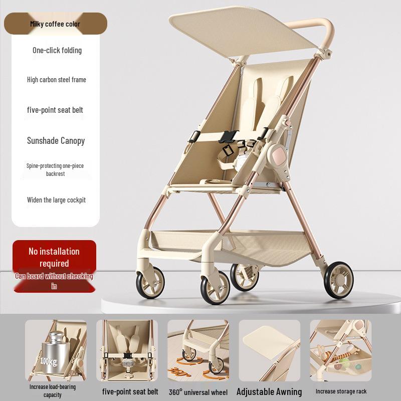 Lightweight & Portable Baby Stroller: Reclining, Four-Wheel for Ages 0-5