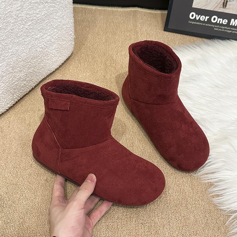 Women's Large Size Soft Sole Heightening Winter Warm Fur One Anti-slip Snow Boots Plush Lined Ankle Boots Outdoor Sports Martin Cotton Boots