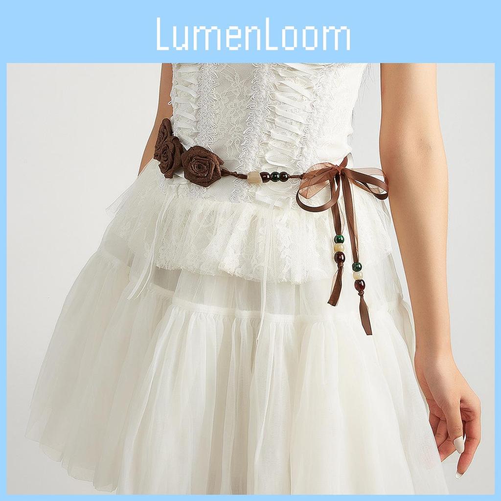 Boho Chic Faux Leather Waist Ribbon With Flower Design For Festival Attire