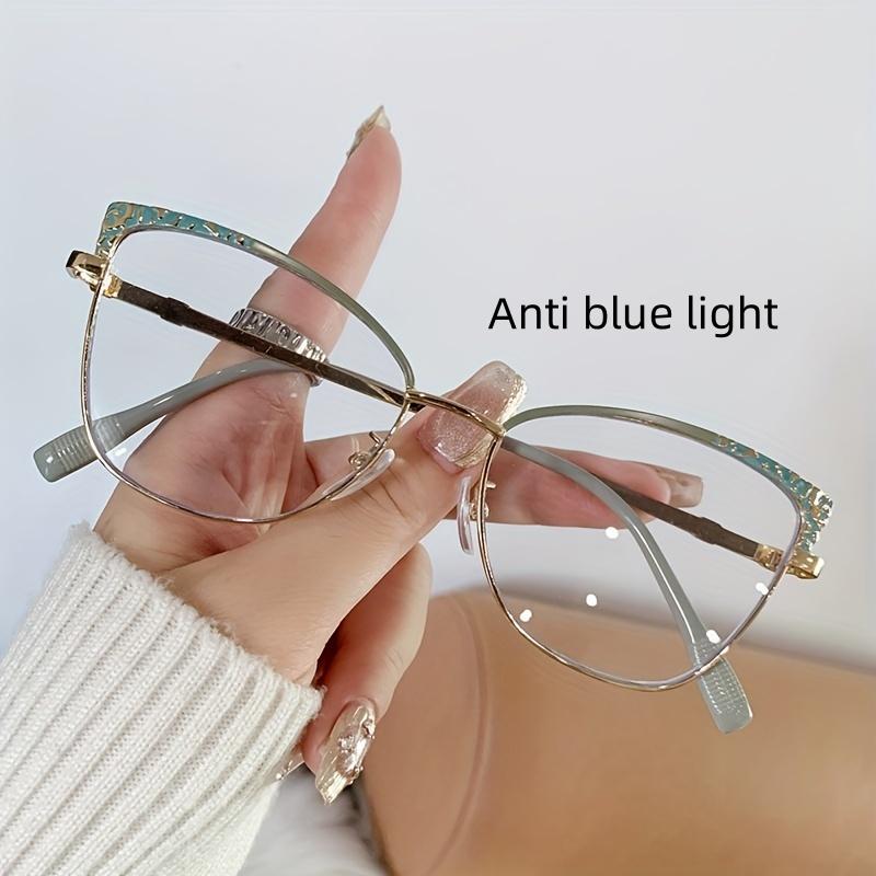 1Pcs Fashionable New Cat Eye Frame Women'S Trendy Metal European And American Flat Mirror Color Changing Anti Blue Light Glasses