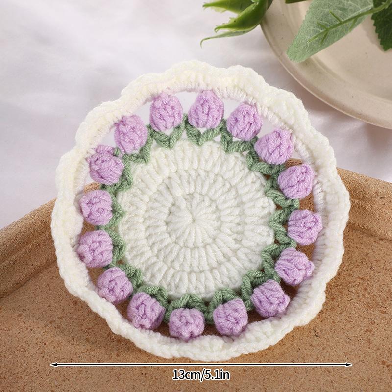 Creative Crochet Round Coasters Handmade Reusable Insulation Pads INS Style Hand-knitted Sunflower Cup Pad Desktop Decoration