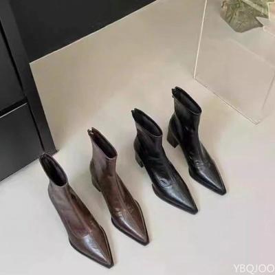 Scarpe Retro da Donna alla moda versatili Stivaletti da Donna Tacco Alto Tacco Spesso Punta Appuntita Eleganti minimalisti Stivaletti Corti