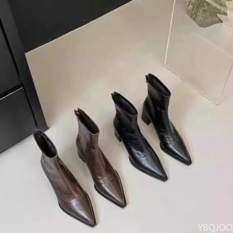 Fashionable Versatile Women Retro Shoes Ankle Boots Women High Heel Thicks Heel Pointed Toe Elegant Minimalist Short Boots