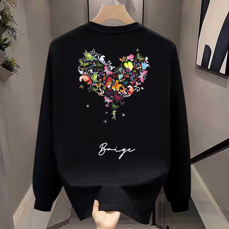 High-End Men'S Trendy Casual Top Loose Round Neck Pullover Couple Print Long-Sleeved Shirt