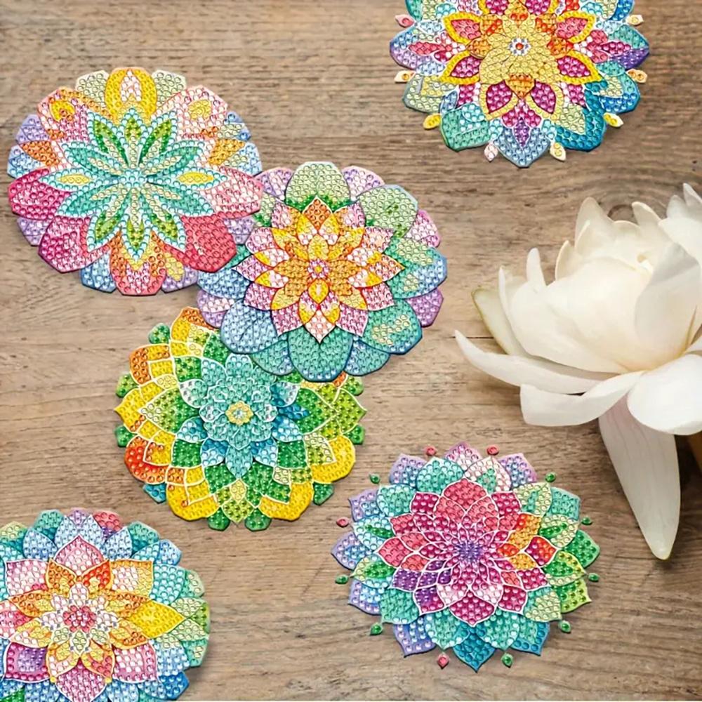 8 Pieces/set of Diamond Flower Patterned Coasters, DIY Coasters with Holder, Suitable for Beginners and Adults, Art and Craft Supplies Gifts