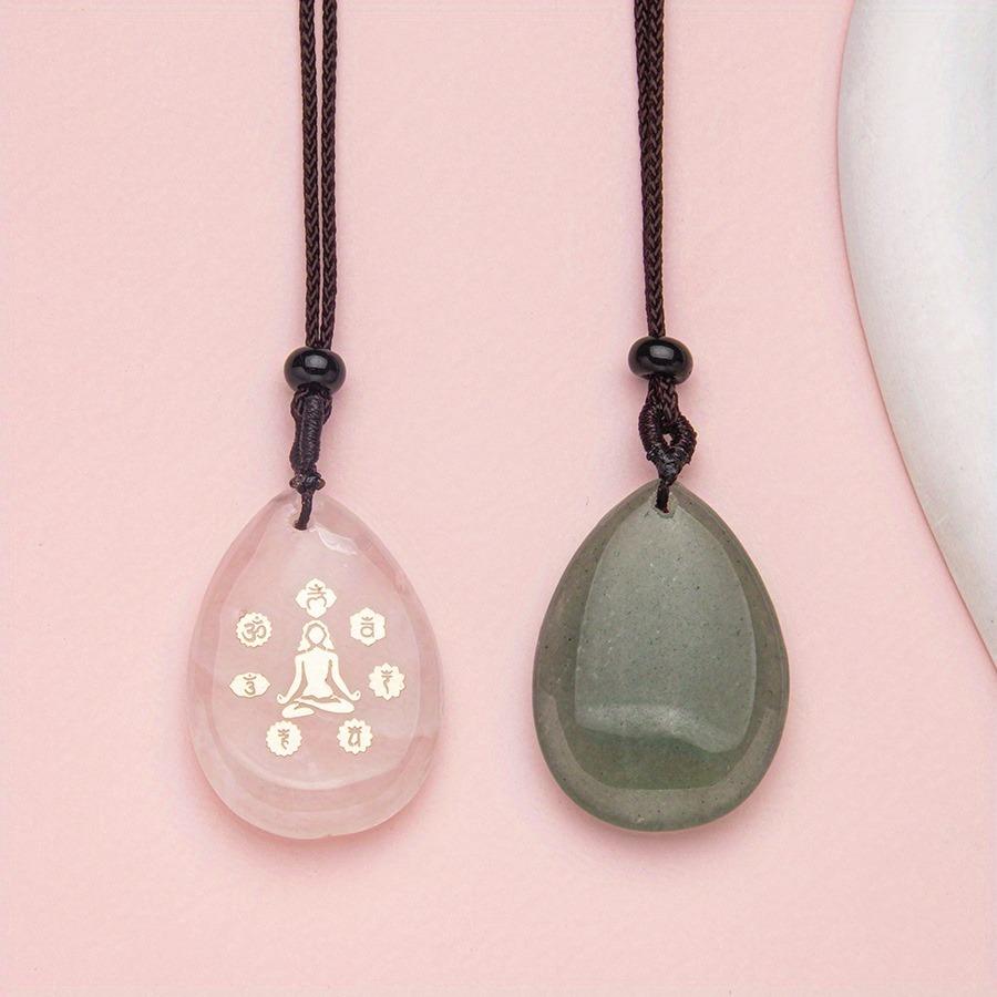 Natural Stone Crystal Carved Yoga Pendant Necklace Adjustable Necklace Natural Gemstone Drop Amethyst Meditation Jewelry Gifts
