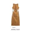 Araltay New Arrival Fashion Style Women's Clothing Fashion All-Match Minimalist Coconut Tree Embroider Sleeveless Commute Style Dress