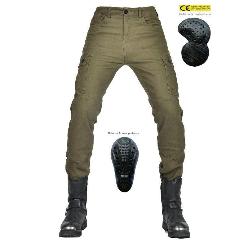 VOLERO Retro Anti-Drop Motorcycle Protective Trousers Motorbike Commuter Riding Gear With Foot Strap Wear Resistant Denim Anti-Collision Pants Men XXS зелёный