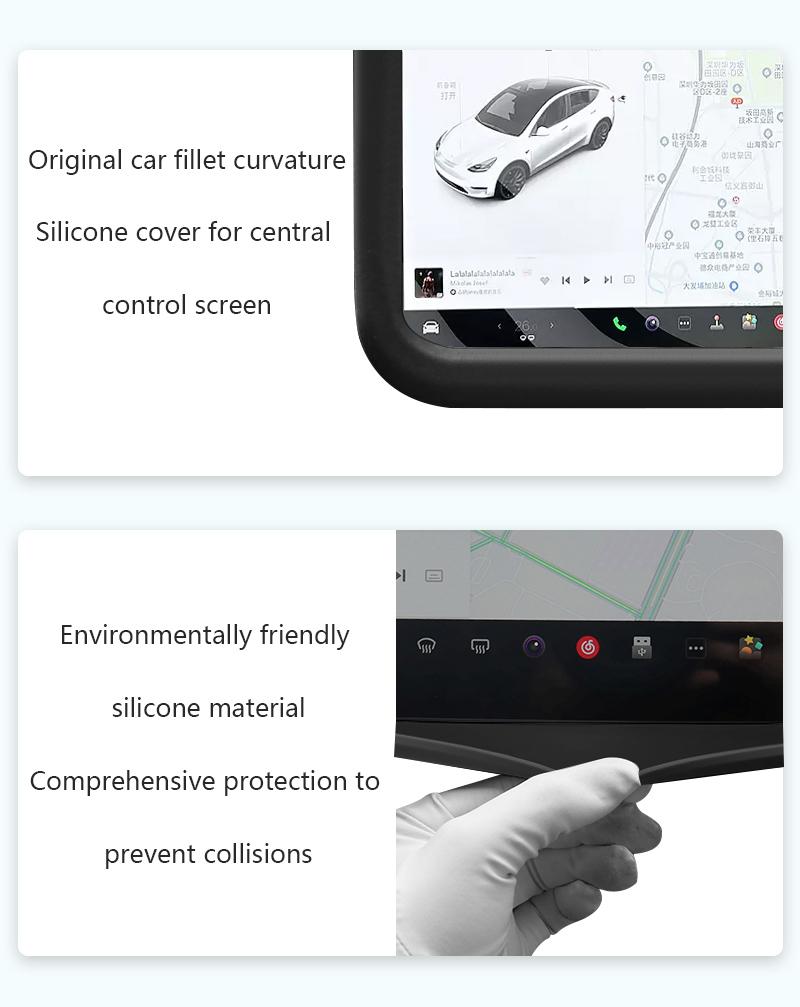 For Tesla Model 3/Y 2021-2025 Silicone Protective Frame Edge Cover Central Navigation Screen Protector Central Panel Sticker