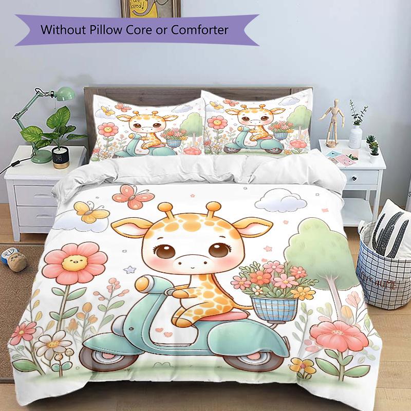 

3pcs Cute Giraffe Riding a Bike Bedding Set - Includes Quilt Cover and Pillowcases, Suitable for All Seasons M043 135x200cm