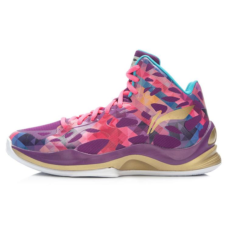 

new LiNing SONIC 3 Wear Resistant High Top Basketball Shoes Men s Purple Gold 41