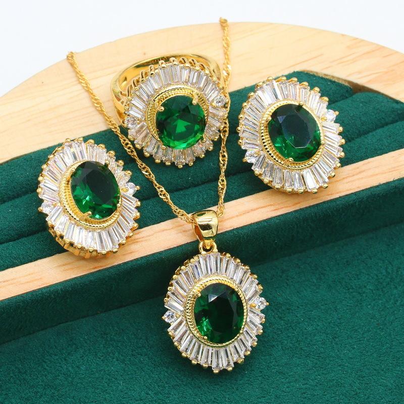 Jewelry European and N Anti-allergic Zircon Necklace Earring Jewelry Set
