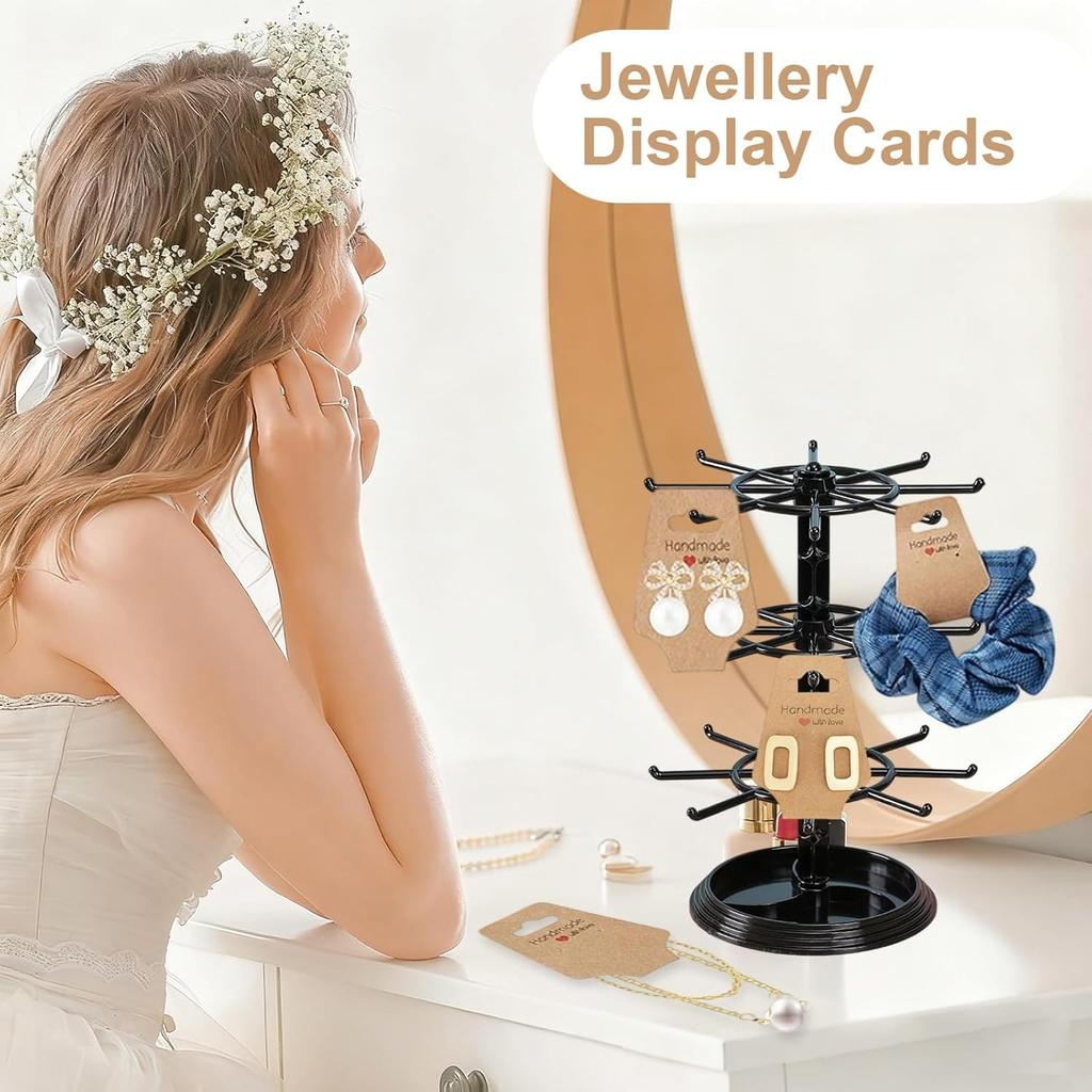100 PCS Jewellery Display Cards, Self-Adhesive Kraft Hanging Display Card, Necklace, Bracelet, Earring, Keyring Display Cards