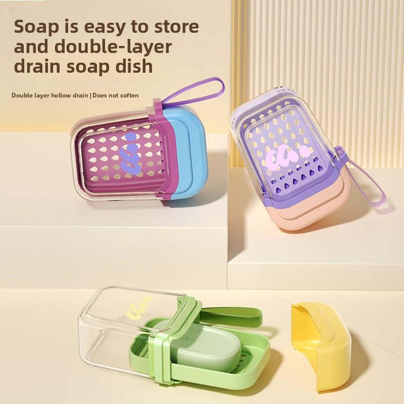 Portable Soap Box Travel Mini Soap Box Sealed Drain with Lid Soap Box Transparent Light Luxury High-end