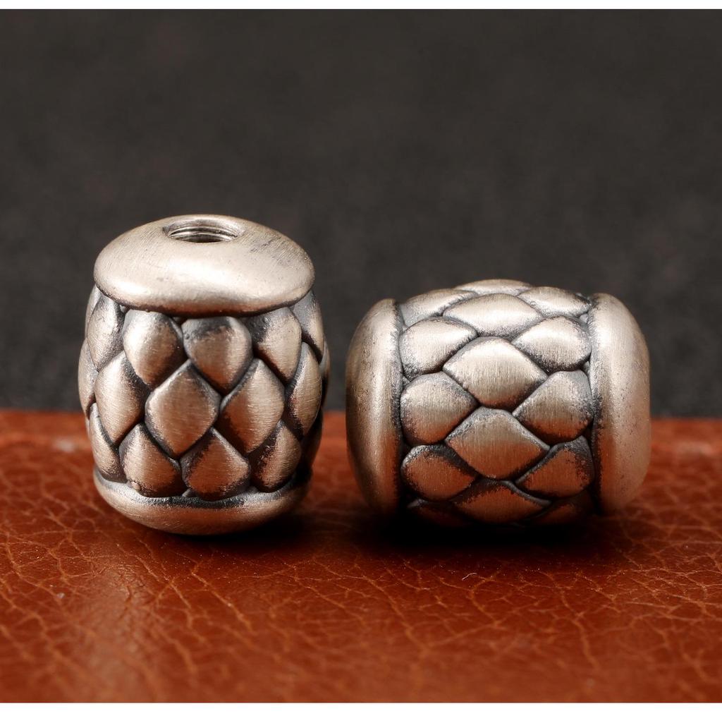 S999 Sterling Silver Woven Square and Barrel Spacer Beads - Retro Lu Lu Tong DIY Braiding Accessories