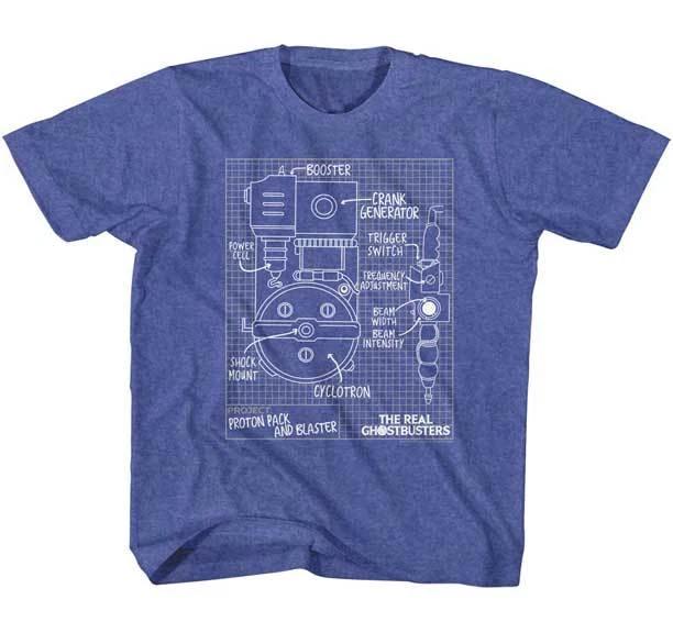 The Real Ghostbusters Proton Pack & Blaster Diagram Youth T Shirt 2T-YXL S