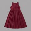 Women's Sleeveless V Neck A Line Dress with Waist Cinch Midi Length Casual Summer Dress