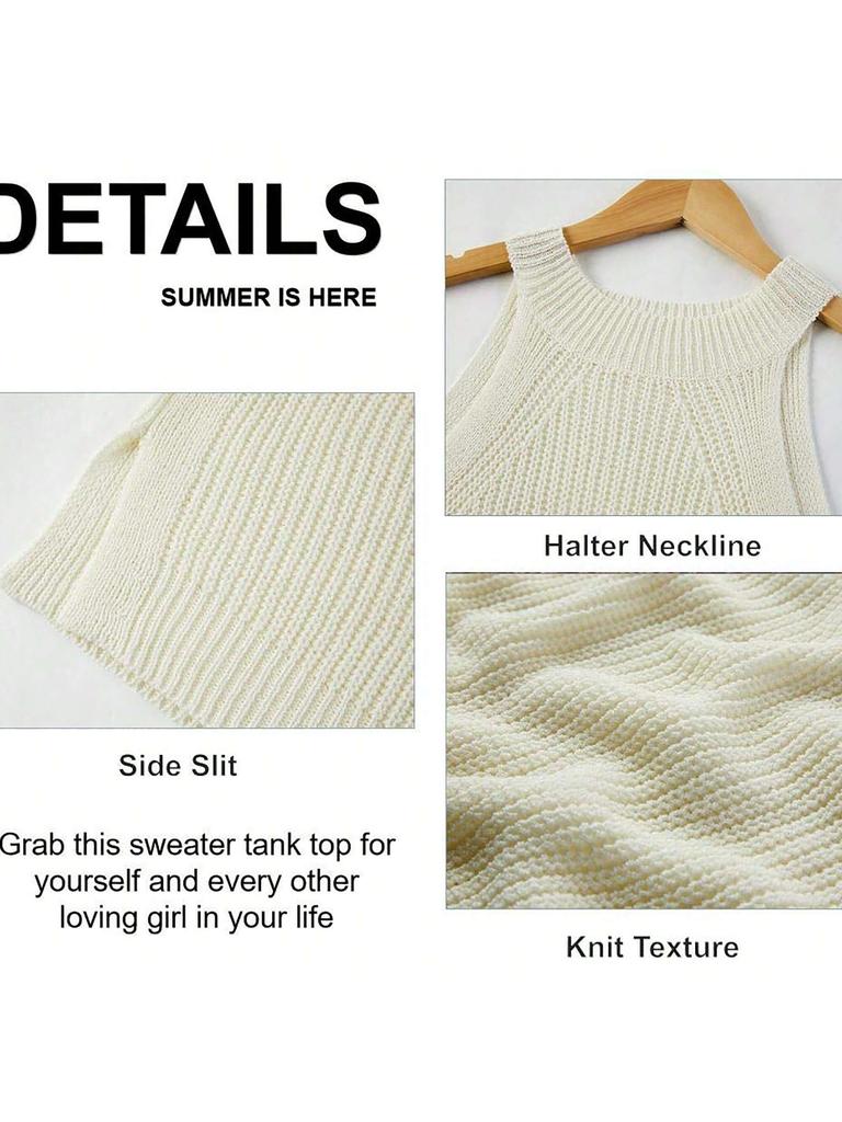 Women's Halter Tank Top Sleeveless Racerback Loose Knit Cami Sweater Vest