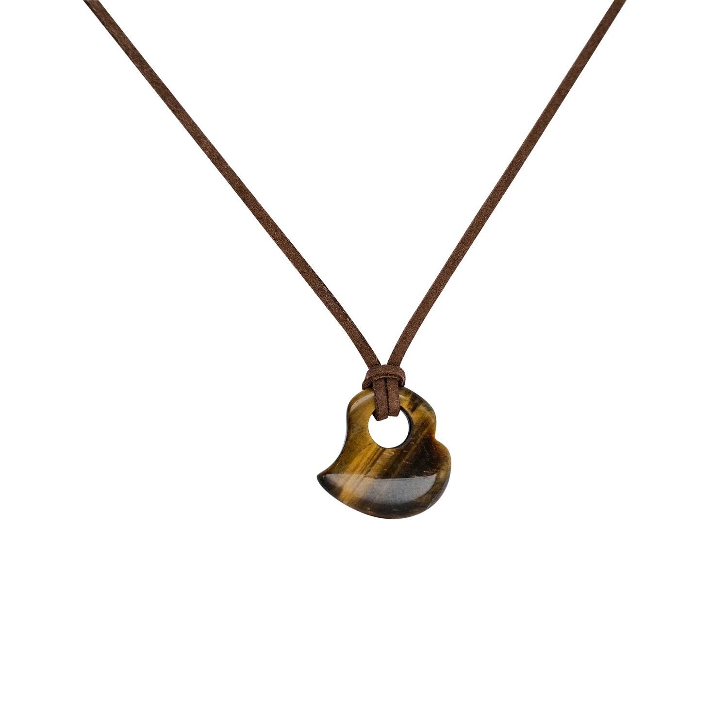 

Niche design natural tiger s eye stone retro love brown leather rope adjustable high-end long necklace