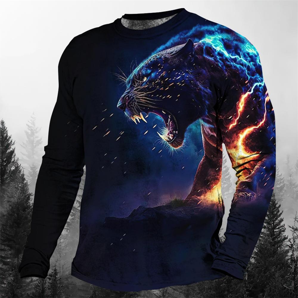 Spring and Autum Cool Animal Leopard 3d Printing T-shirts O-Neck Casual Long Sleeve Men's T-shirts