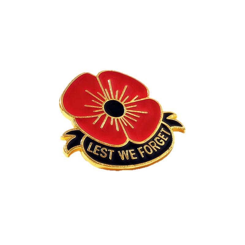 British Commemorative Red Poppy Flower Brooch Badge