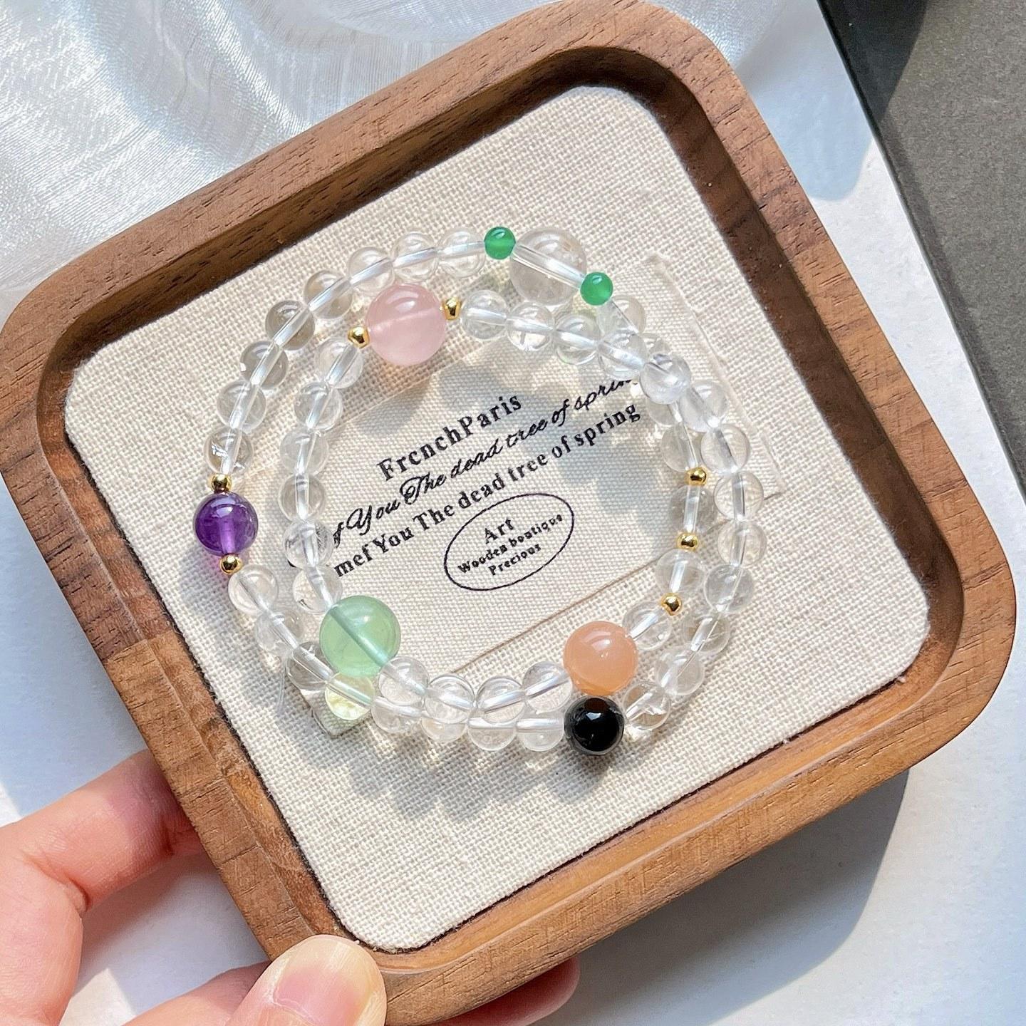 6Mm Natural White Crystal Amethyst Orange Moonstone Chalcedony Green Design Multi-Circle Bracelet Bracelet