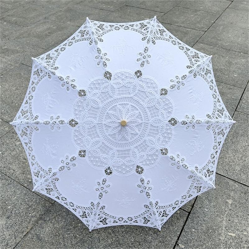 Handgefertigter Baumwollspitzen-Sonnenschirm Künstlerische Blumenstickerei Hochzeitsschirm Outdoor Sonne