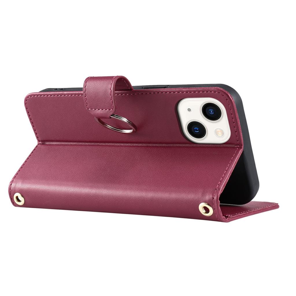 For iPhone 15 Plus Crossbody Leather Case Ring Buckle Wallet Stand Rhombus Mobile Cover