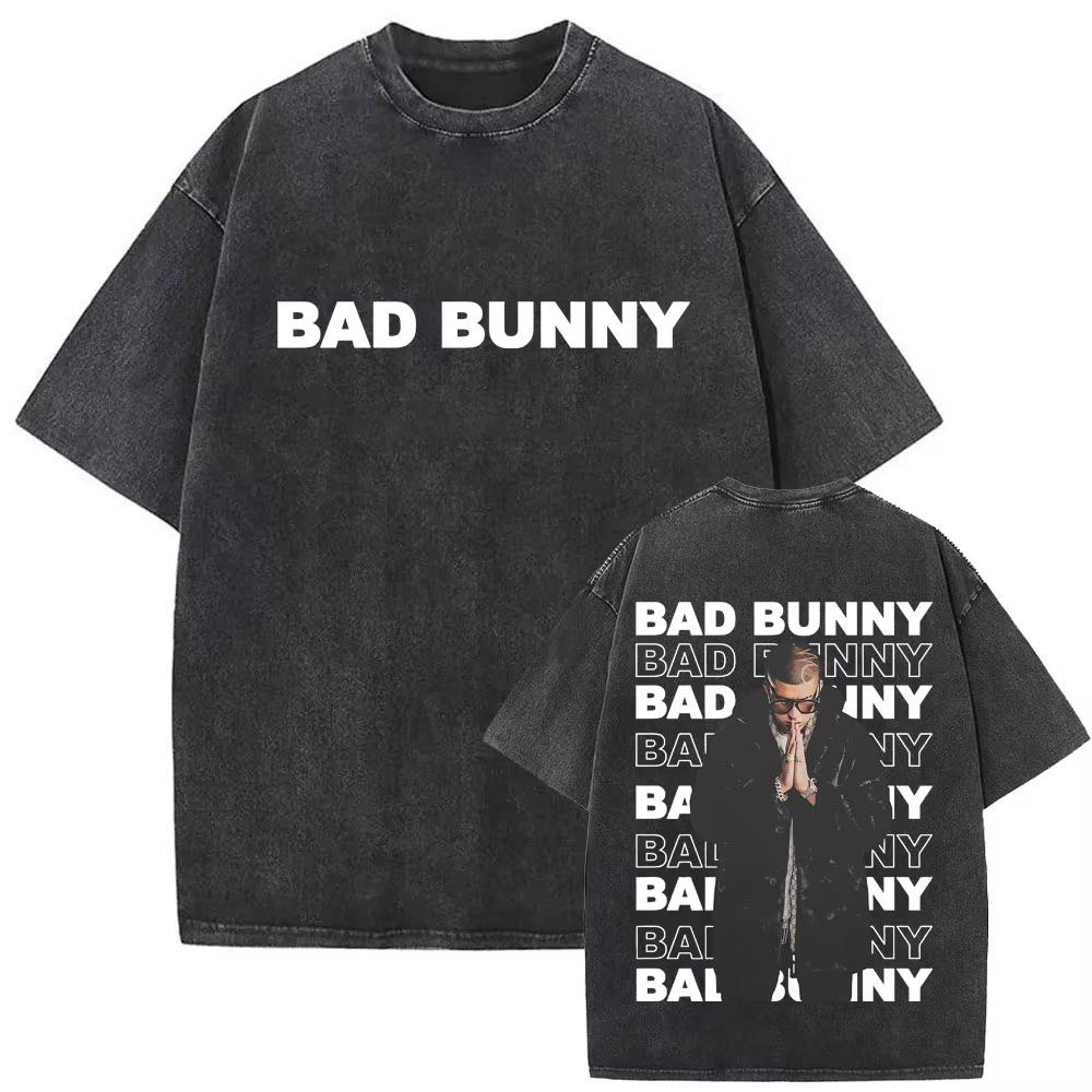 Rapper Bad Bunny Graphic Tshirt Debi Tirar Mas Fotos DTMF Washed Vintage T Shirt Mens Women Hip Hop Fashion Oversized Tshirts