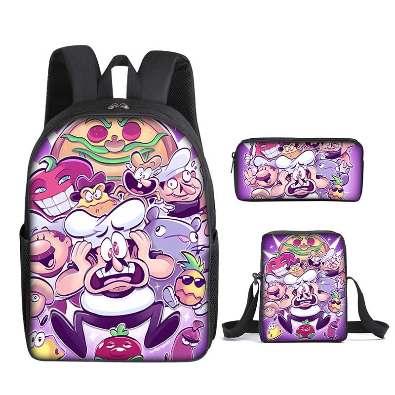 Mode Nouveauté Luxe tour à pizza Impression 3D 3 pièces/Ensemble élève Sacs d'école Sac à dos pour ordinateur portable Sac à dos Sac à bandoulière incliné Trousse à crayons