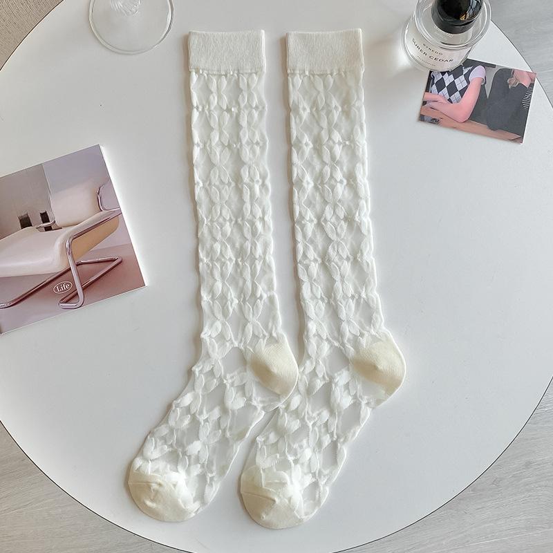 Damskie Letnie Cienkie Model Słodkie Przezroczyste Kryształowe Wysokie Skarpety