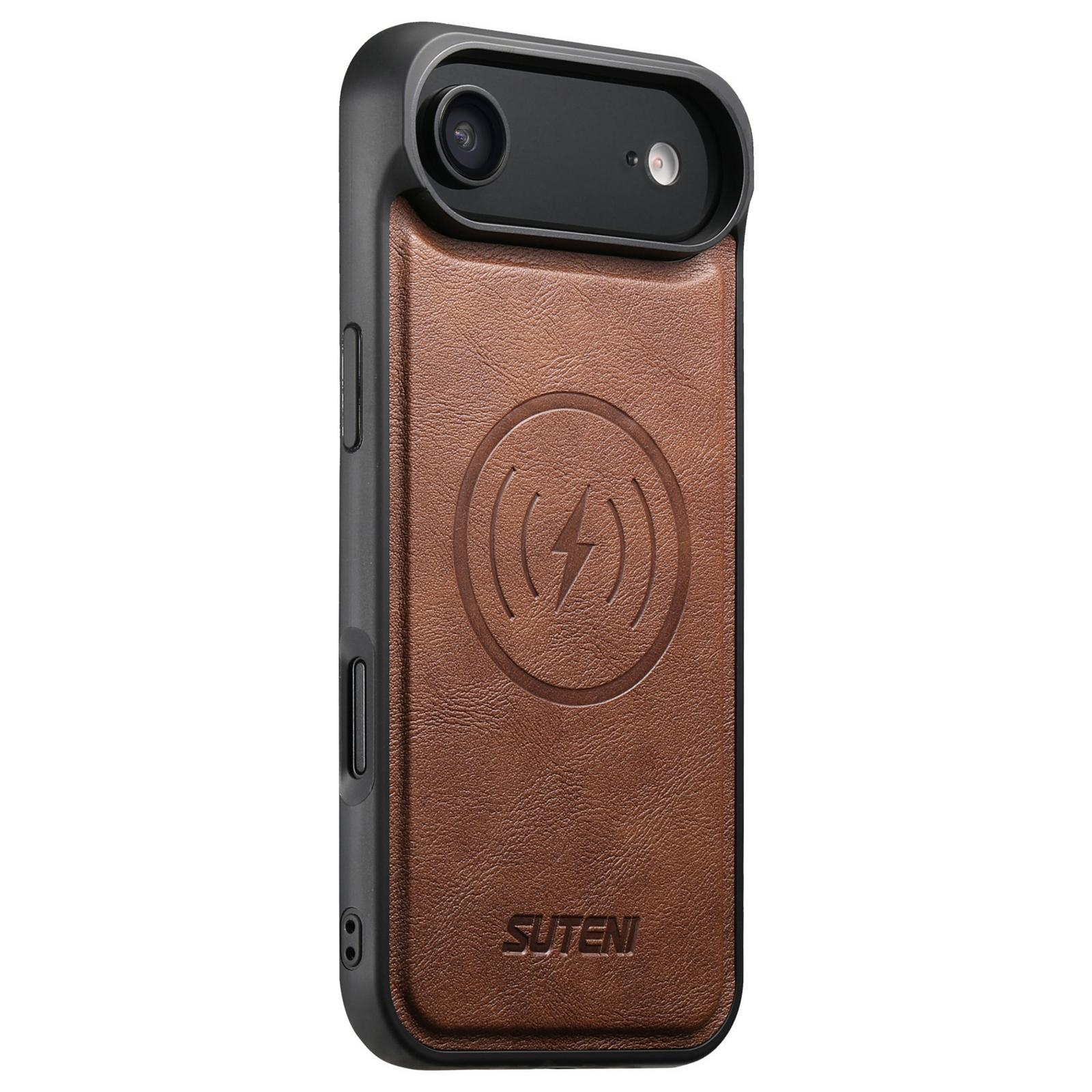 

SUTENI G5 For iPhone 17 Air Case Compatible with MagSafe Cowhide Texture Leather Back Cover Brown